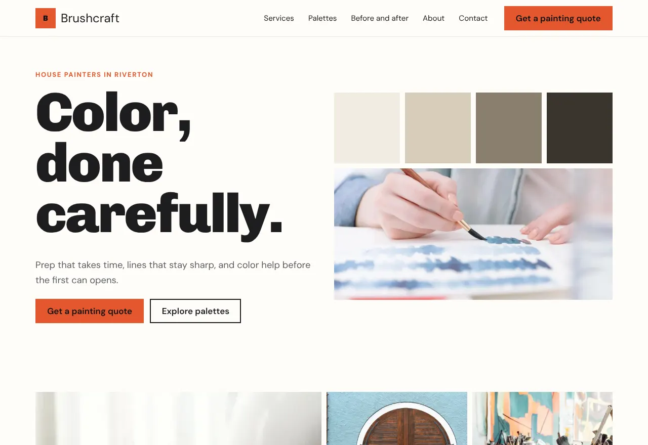 Screenshot of the example website Brushcraft