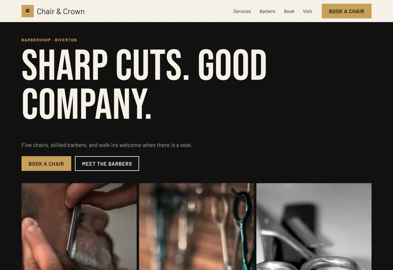 Screenshot of the example website Chair & Crown