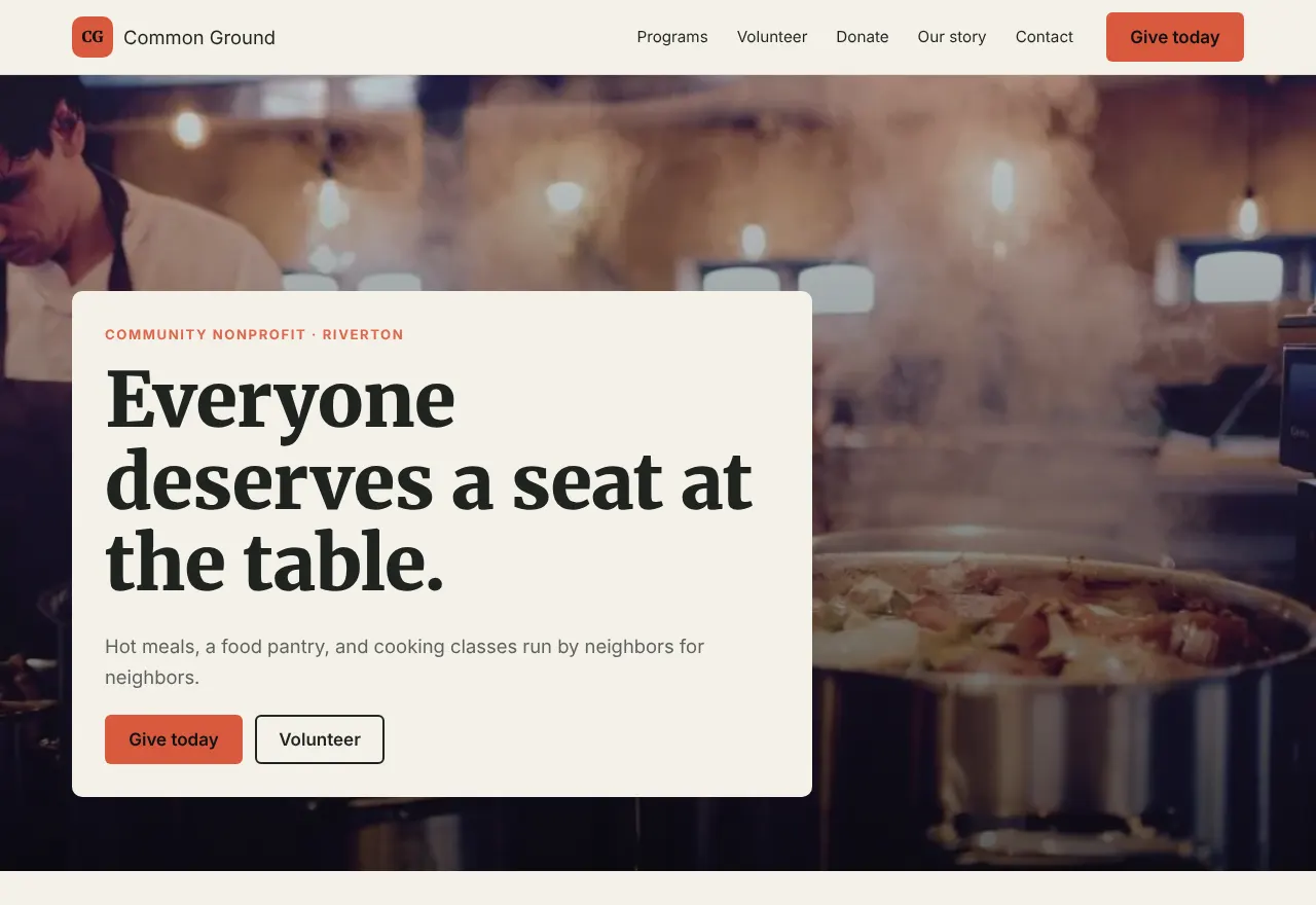 Screenshot of the example website Common Ground