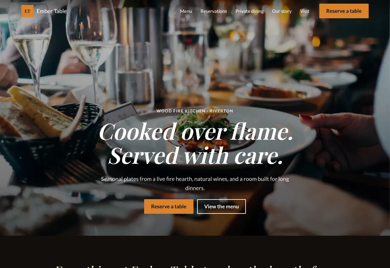 Screenshot of the example website Ember Table