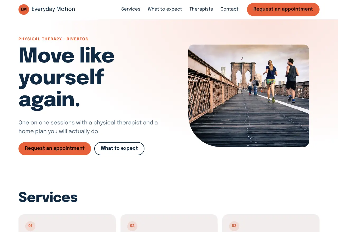 Screenshot of the example website Everyday Motion