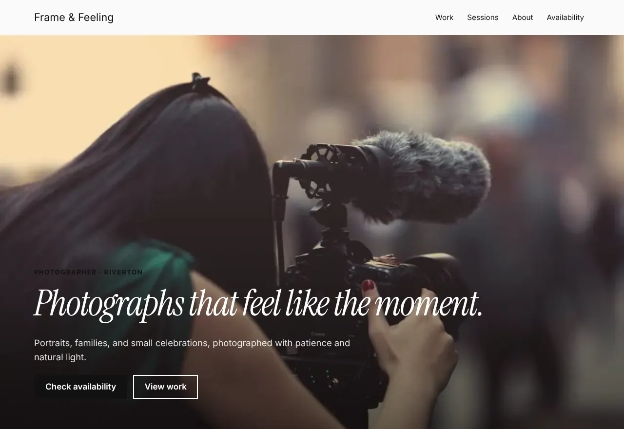 Screenshot of the example website Frame & Feeling
