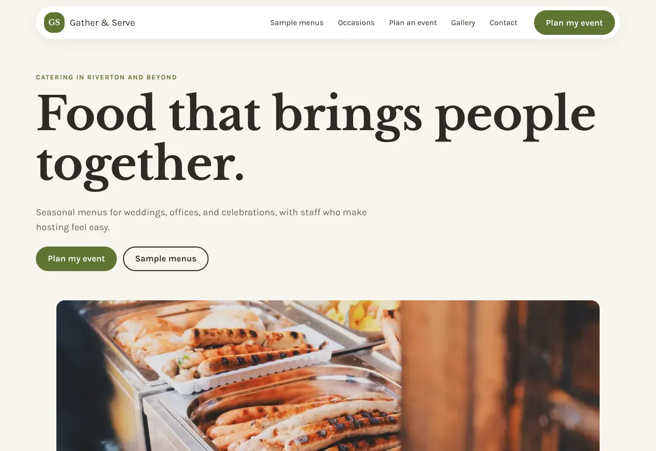 Screenshot of the example website Gather & Serve
