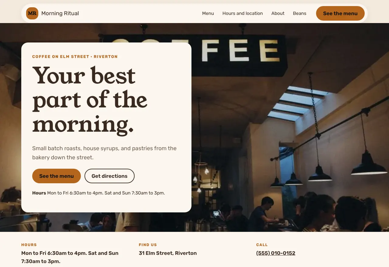 Screenshot of the example website Morning Ritual