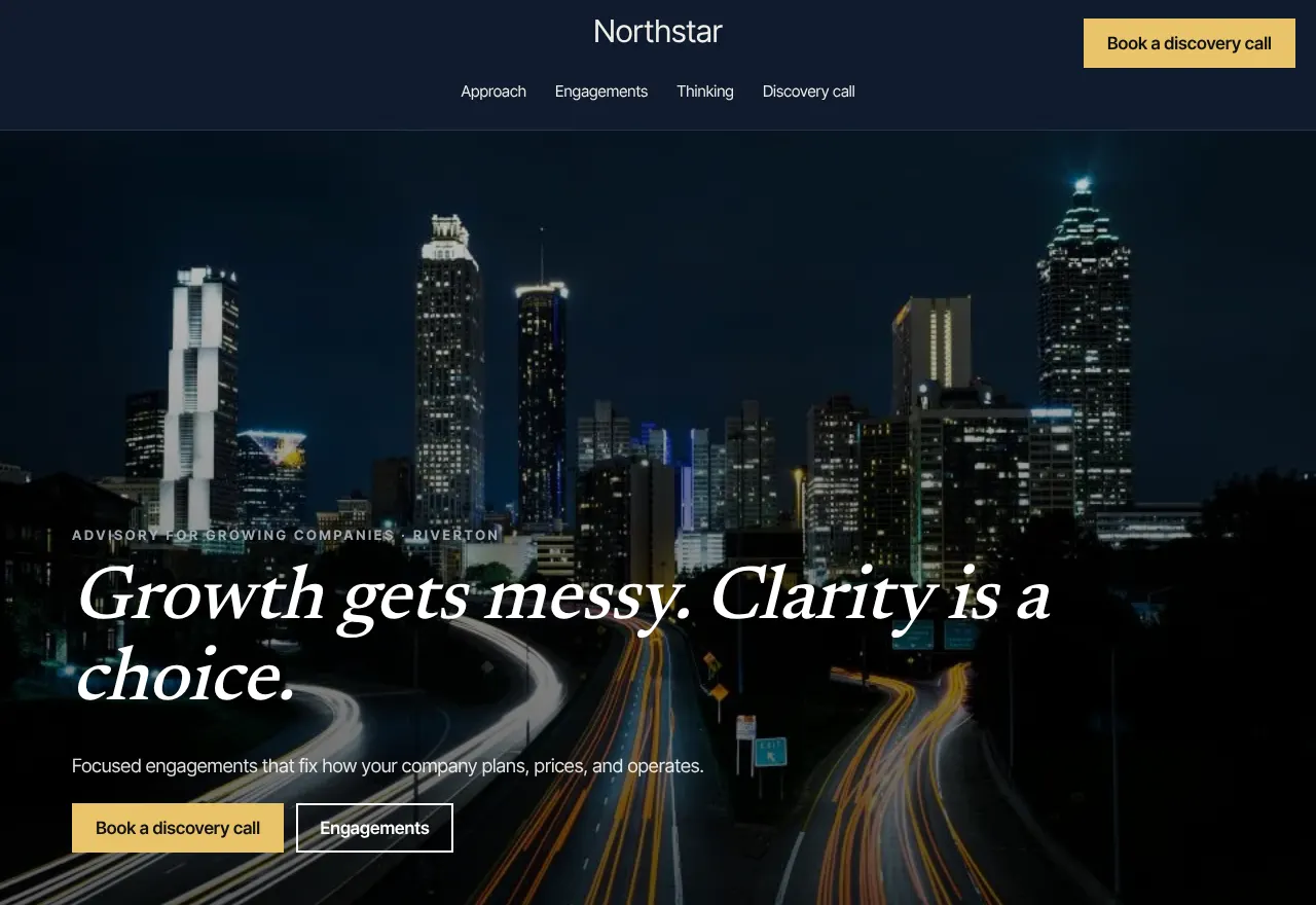Screenshot of the example website Northstar Advisory