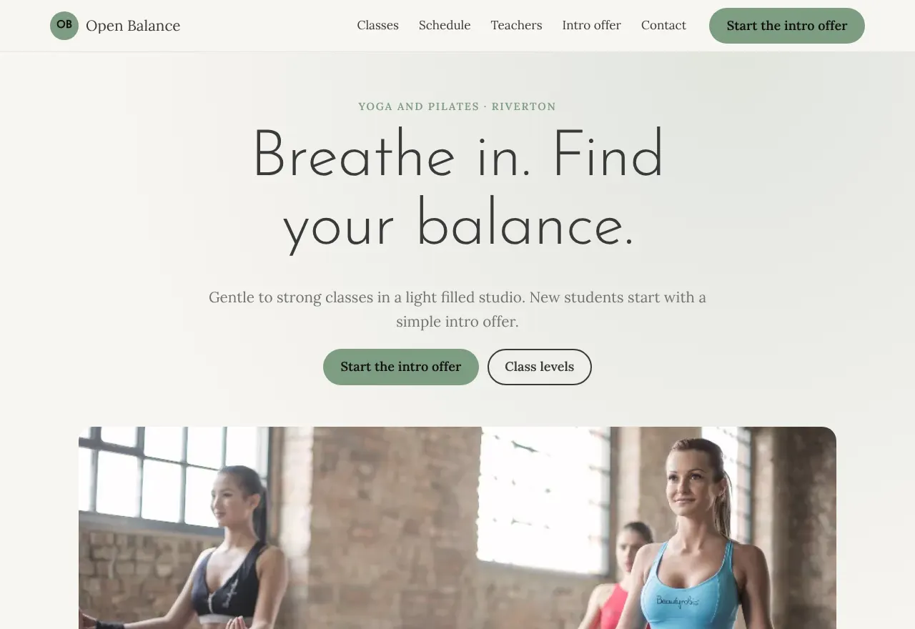 Screenshot of the example website Open Balance