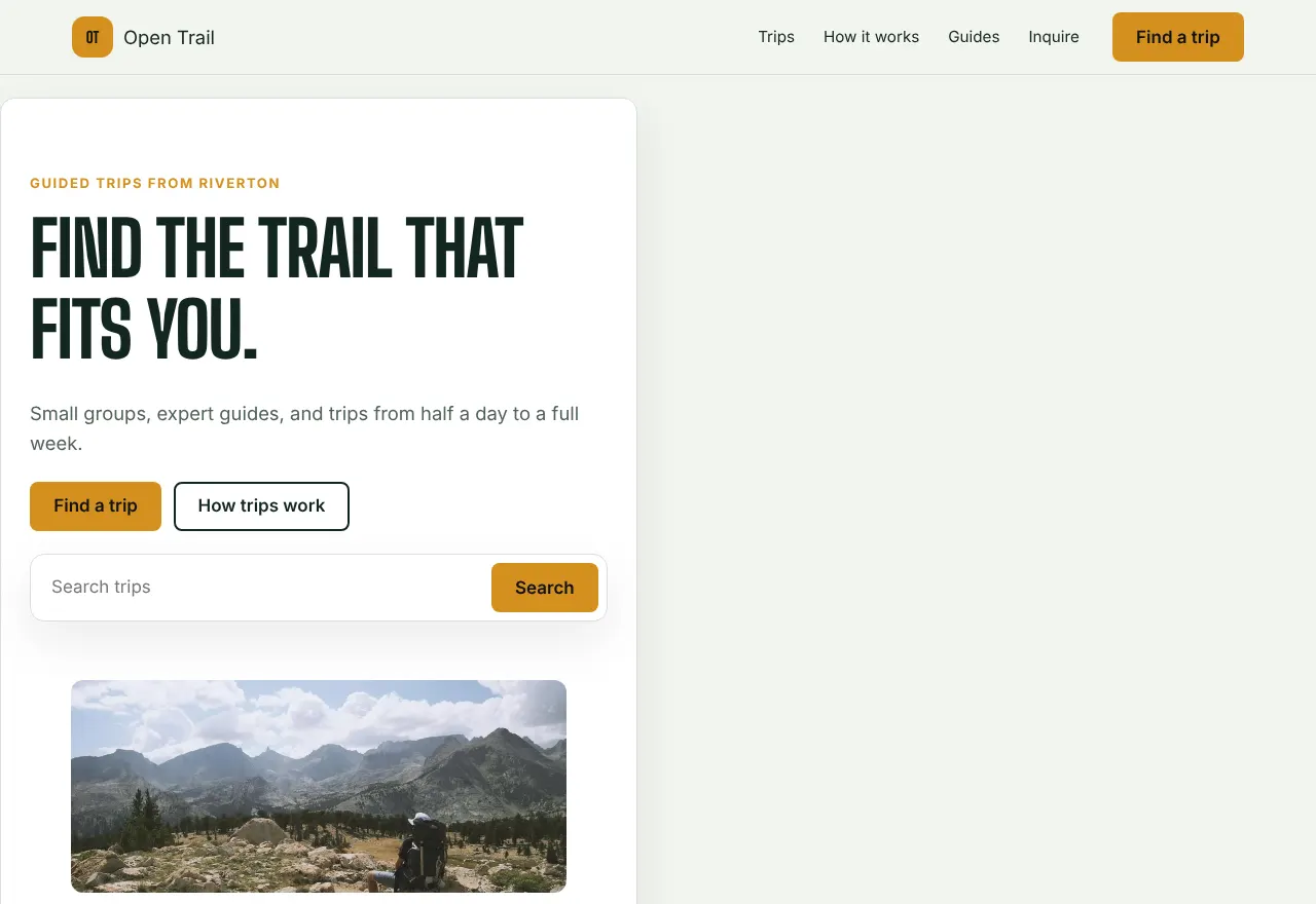 Screenshot of the example website Open Trail