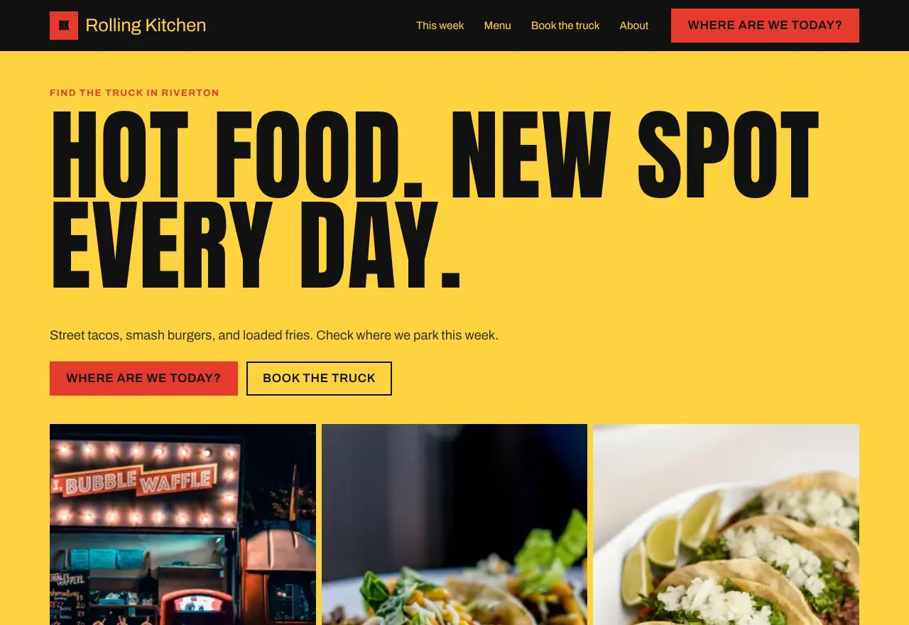 Screenshot of the example website Rolling Kitchen