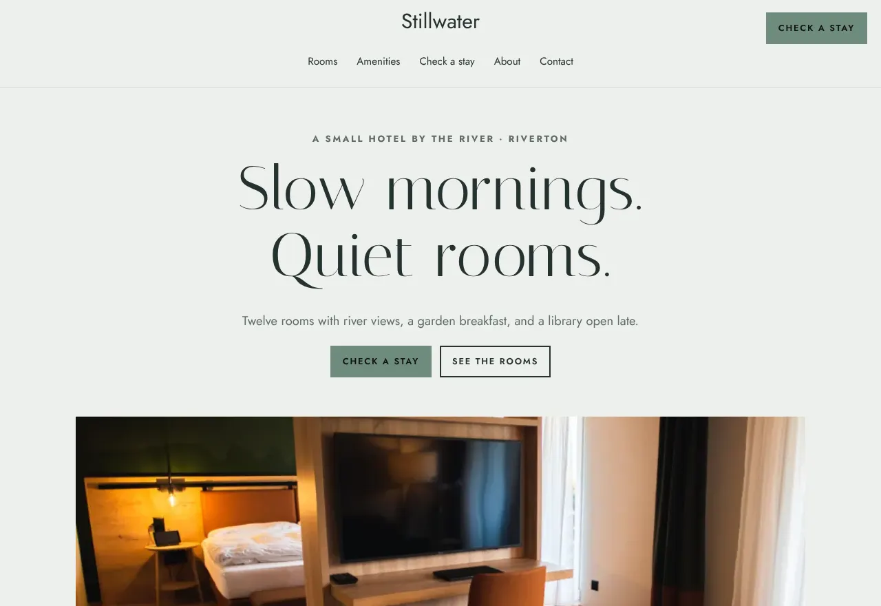 Screenshot of the example website Stillwater Stay