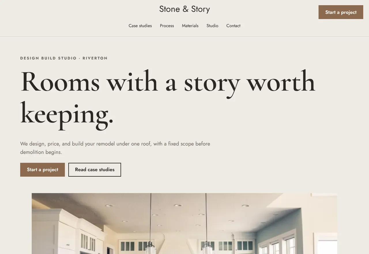 Screenshot of the example website Stone & Story