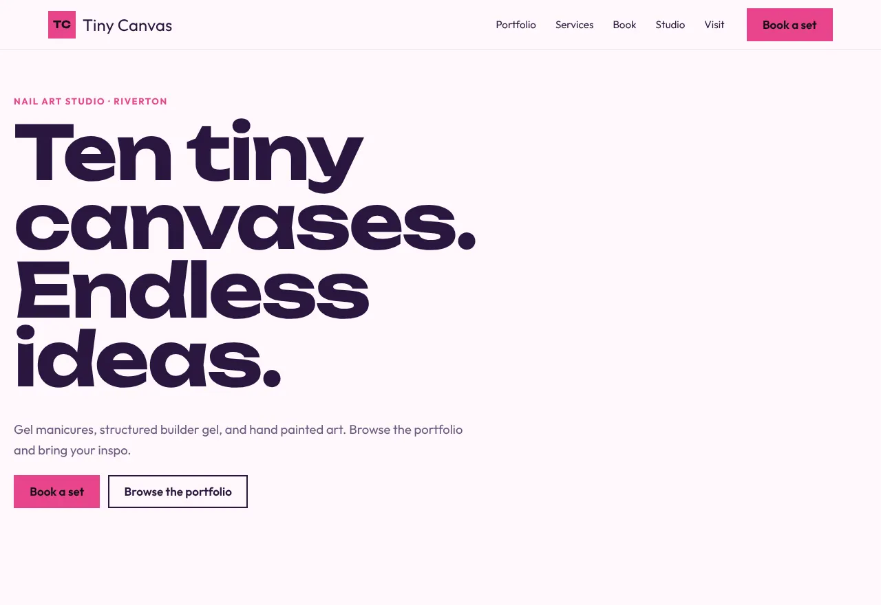 Screenshot of the example website Tiny Canvas