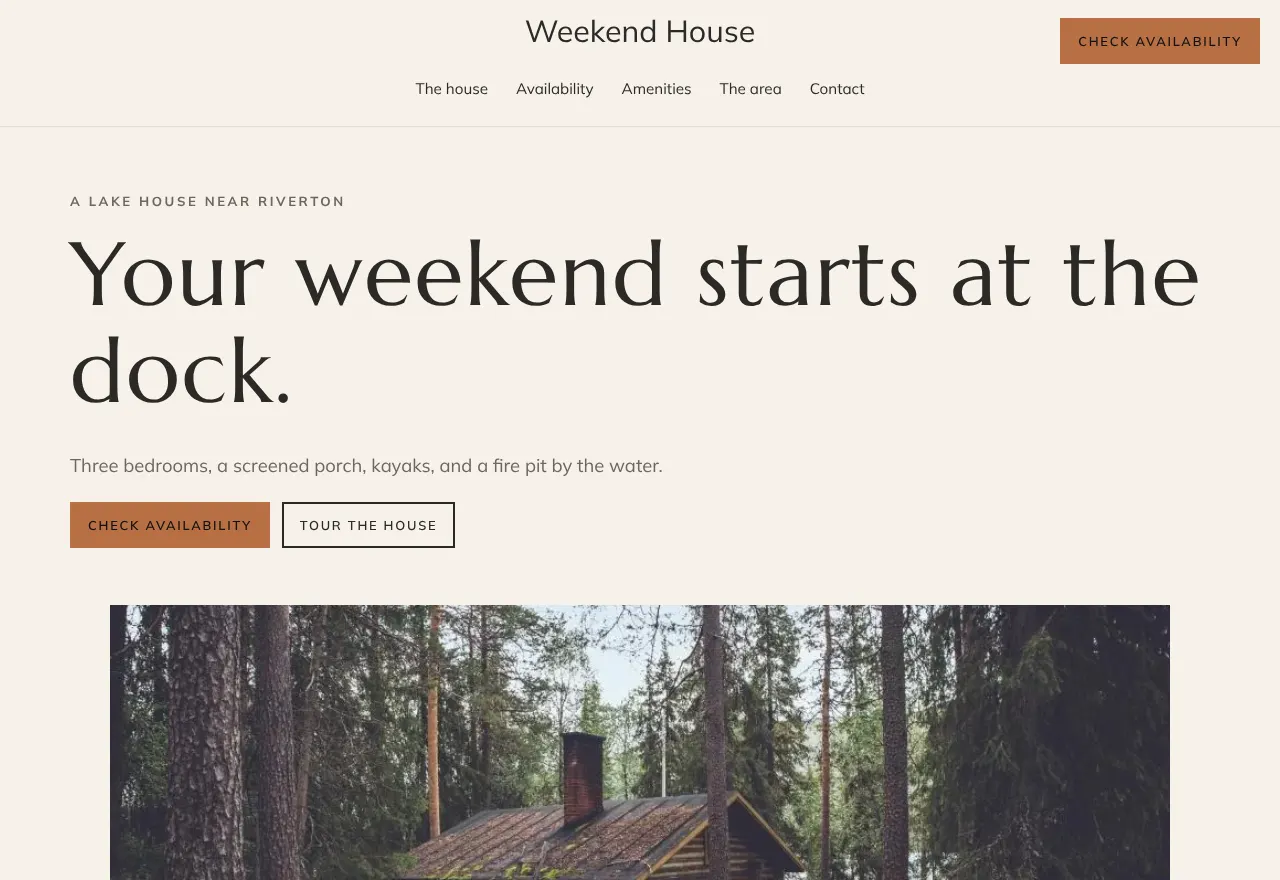 Screenshot of the example website Weekend House